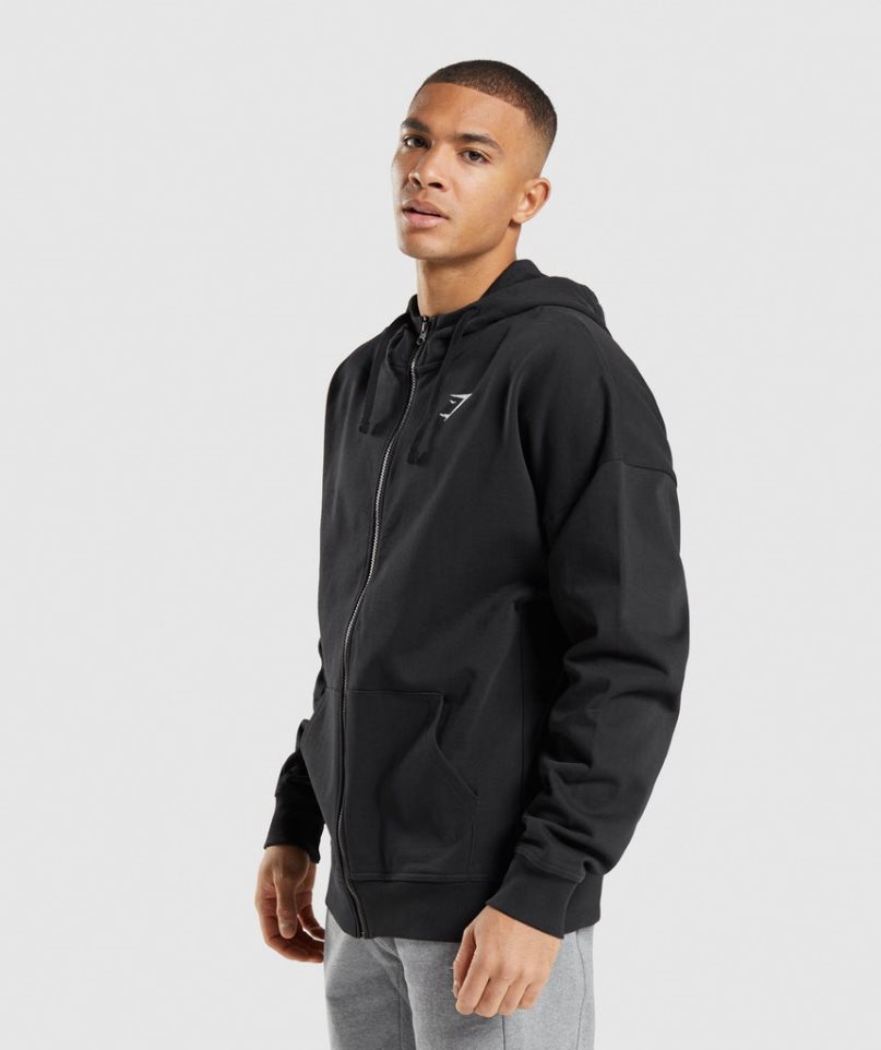 Bluzy Z Kapturem Gymshark Essential Zip Up Męskie Czarne | PL 419PGB